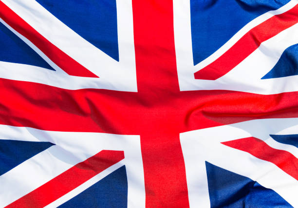 Close-up of the flying British flag.