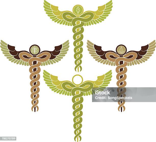 Green Healthcare Caduceus Icons Stock Illustration - Download Image Now - Animal Body Part, Animal Wing, Body Care
