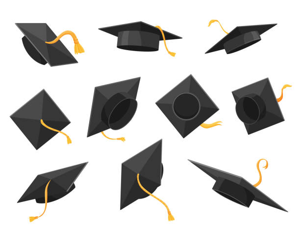 istock Graduation cap or hat vector illustration in the flat style. Academic caps set. Graduation cap isolated on the background 1182708271