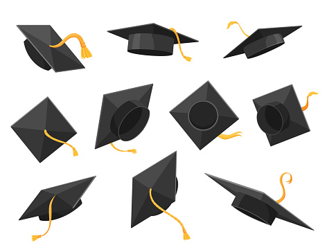 Graduation cap or hat vector illustration in the flat style. Academic caps set. Graduation cap isolated on the background