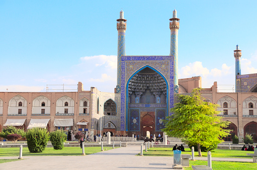 Khodja Ahmat Mausoleum Entrance in Samarkand Shah-i-Zinda Necropolis. Ancient Iwan Arch of the Khodja Ahmat Mausoleum at Shahi Zinda in the City of Samarkand, Silk Road, Uzbekistan, Central Asia, Asia