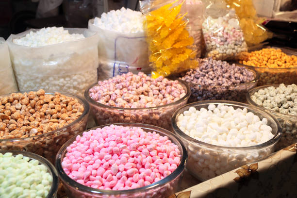 Iranian sweets from nuts and sugar on bazaar in Tabriz, Iran