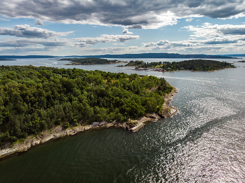 Aerial view of Hovedoya Island in Oslo fjord, Oslo, Norway