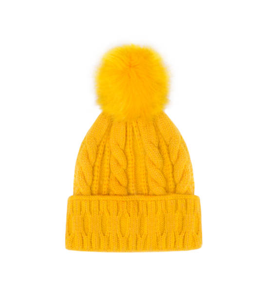 istock Yellow knitted hat isolated on white background 1182718049