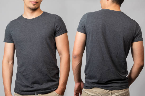 istock T-shirt template - man from back and front in studio with gray background 1182719397