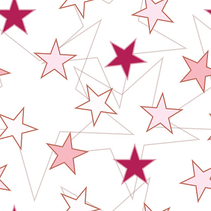 seamless pattern with stars in pink colors vector on white background