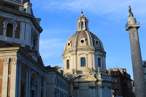 Santa Maria di Loreto in Rome, Italy. Concept of old anciant church and last minute tours to european religion landmarks.