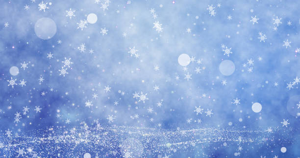 istock Snowflakes and bokeh lights on the blue Merry Christmas background. 3D render 1182721078