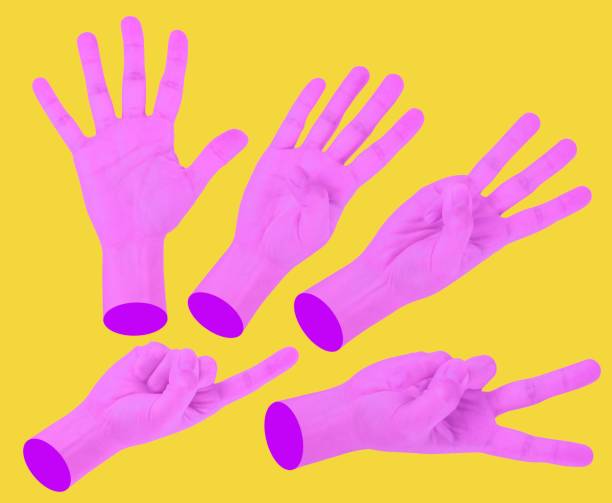 istock Five counting hands,Fashion creative concept on yellow pop art background. 1182725252
