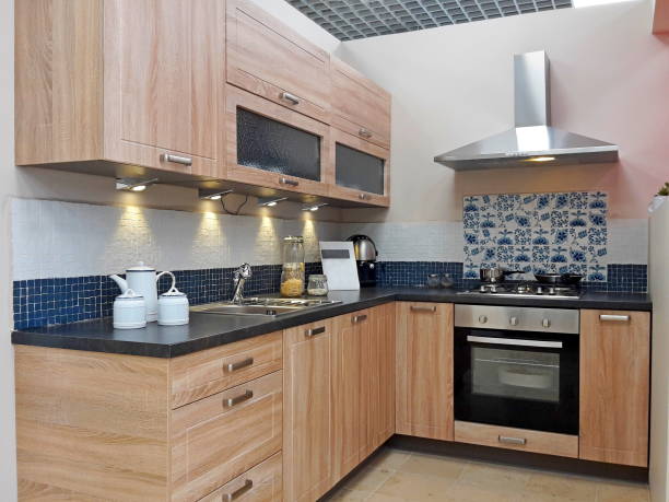 istock Kitchen decor wood with accessories displayed at the store 1182727934
