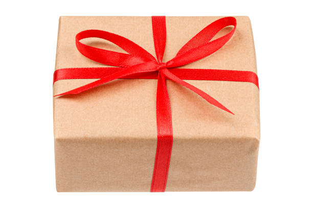 istock Craft gift box with red ribbon bow isolated on white background 1182729245