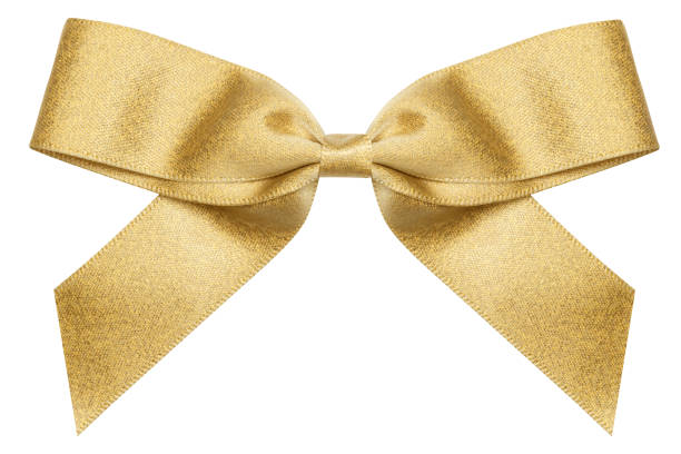Gift bow of black satin ribbon isolated on white background stock photo