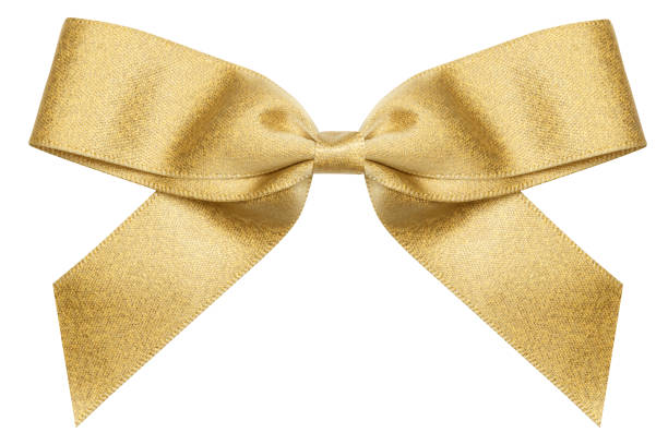 gift bow of black satin ribbon isolated on white background - bow gold gift tied knot imagens e fotografias de stock