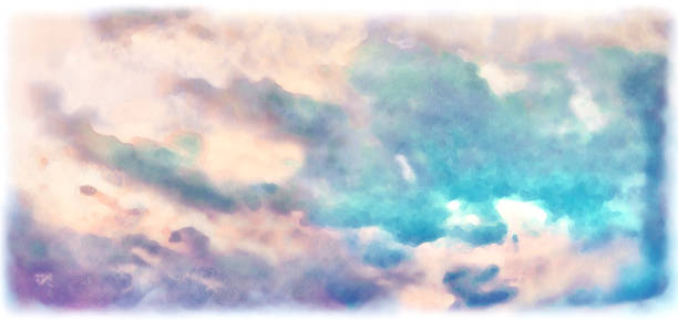 istock Beatiful Sky with Clouds Watercolor Painting on Paper 1182731972