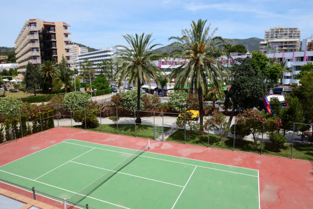 The tennis court in hotel stock photo