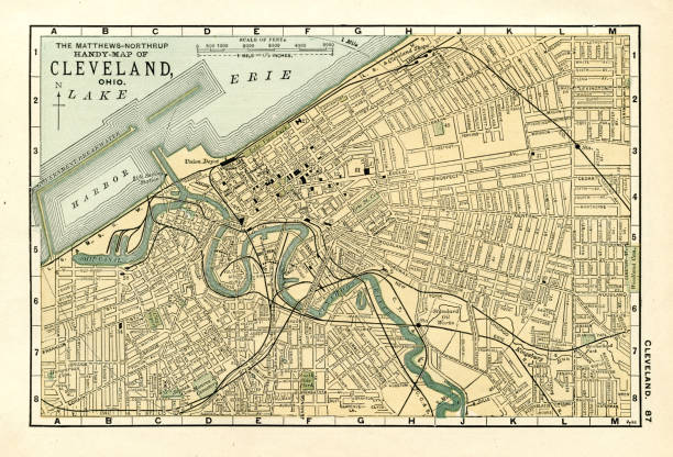 Cleveland map 1898 Map from the Complete Handy Atlas of the World - 1898 vintage cleveland ohio stock illustrations