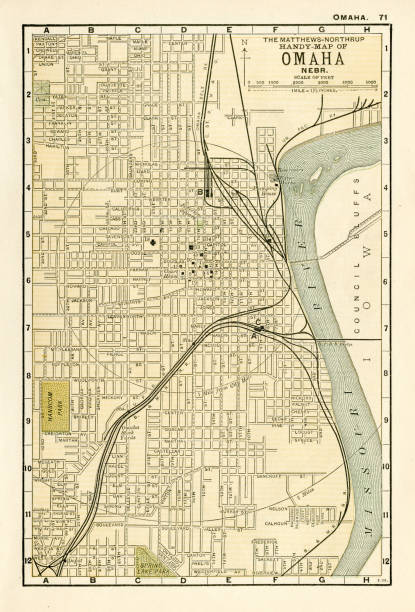 Omaha Nebraska map 1898 Map from the Complete Handy Atlas of the World - 1898 omaha stock illustrations