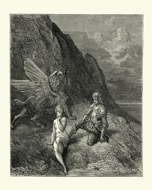 istock Fairytale. Warrior, the hippogriff and the maiden. Orlando Furioso 1182740765
