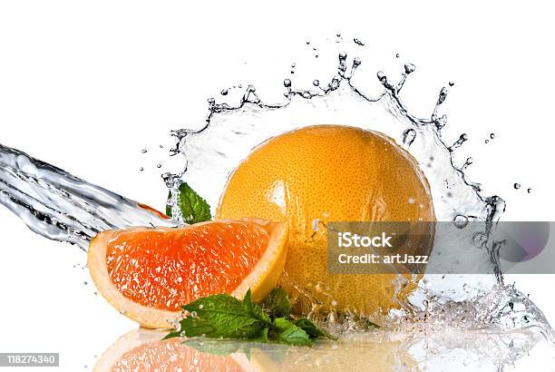 Water Splash On The Orange Stock Photo - Download Image Now - Citrus Fruit, Color Image, Cut Out