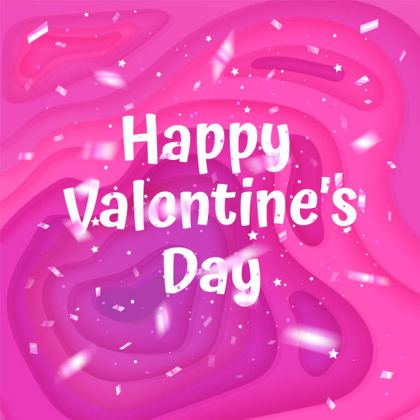 istock Happy Valentines Day card, with background with deep pink color paper cut design 1182743768