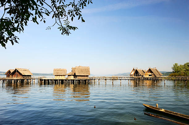 Wood Town at Lake Constance Unteruhldingen Coast View Summer  stilt house stock pictures, royalty-free photos & images