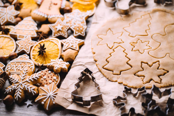 christmas gingerbread dough and baking ingredients