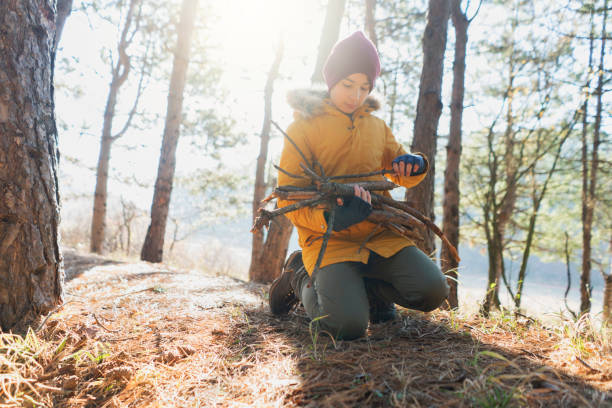 istock Boy preparing firewood for a campfire 1182749426
