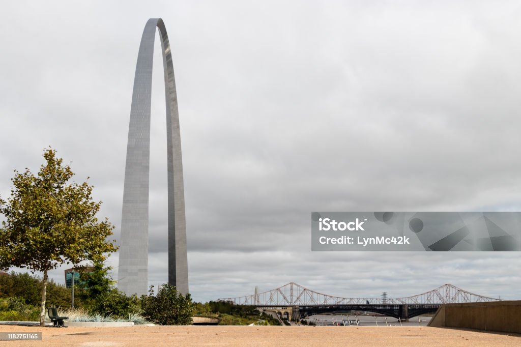 The Arch at Gateway Arch National Park, St. Louis, Missouri the Gateway Arch in St Louis on a cloudy day in October Architecture Stock Photo