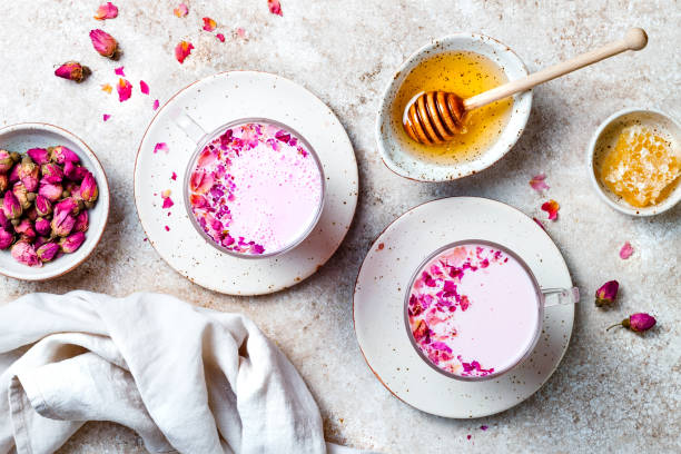 istock Pink Moon Milk for a better sleep, midnight relaxing drink 1182751272