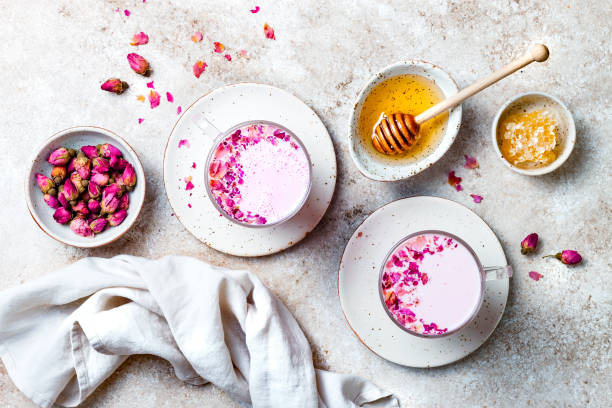 istock Pink Moon Milk for a better sleep, midnight relaxing drink 1182751337