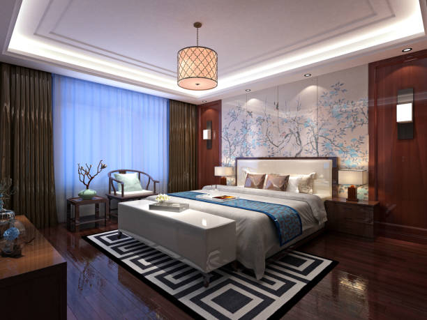 istock 3d render of modern hotel room 1182752796