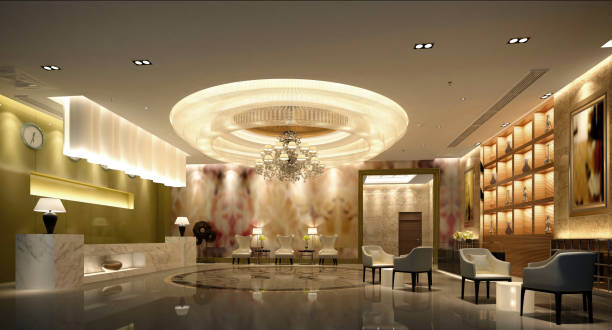 istock 3d render of luxury hotel lobby and reception 1182752837