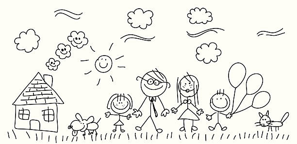 Sketch family vector art illustration