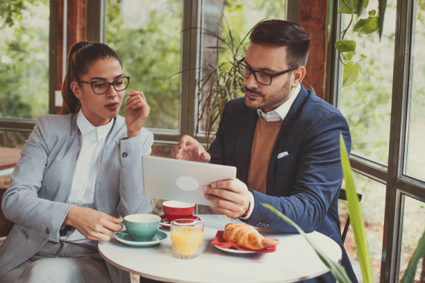 A casual business meeting over breakfast