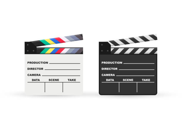 istock Black closed clapperboard. Black cinema slate board, device used in filmmaking and video production. Realistic vector stock illustration. 1182765501