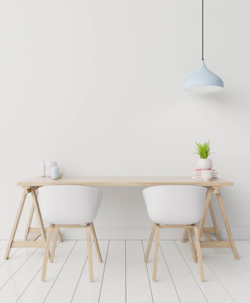 istock Front view of an working interior with white wall empty room,minimal design. 1182769196