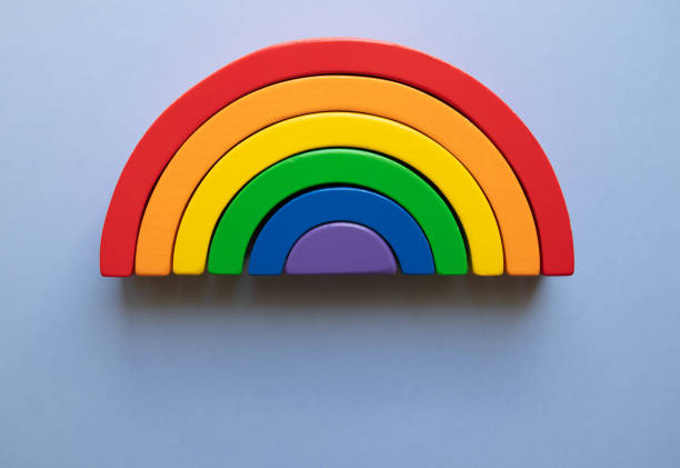 Aerial shot of a wooden rainbow toy