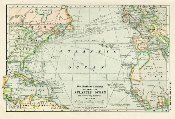 Atlantic ocean map 1898 Map from the Complete Handy Atlas of the World - 1898 atlantic ocean stock illustrations