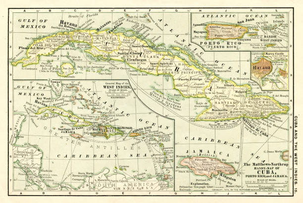 Cuba West Indies map 1898 Map from the Complete Handy Atlas of the World - 1898 barbados map stock illustrations