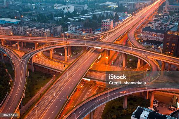 Traffic Stock Photo - Download Image Now - Above, Blue, Bridge - Built Structure