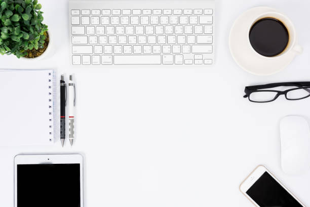 istock Business desk with a keyboard 1182776421