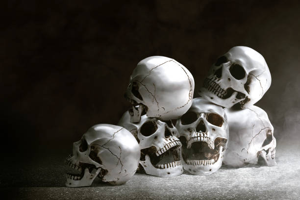 istock Human skull on the floor 1182776451