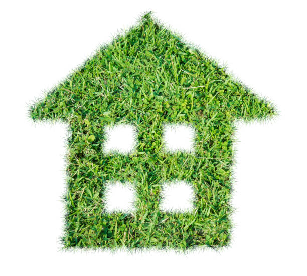 istock Abstract green grass house icon 1182778365