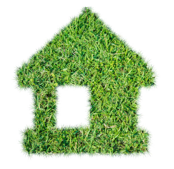 istock Abstract green grass house icon 1182778529