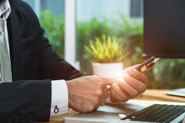 istock Businessman login mobile smart phone working 1182779061