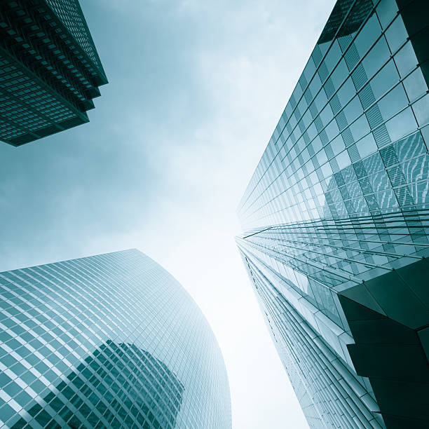 istock Looking up at chicago skyscrapers in financial district 118279486