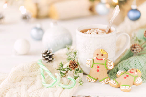 istock Christmas gingerbread man cookies and hot chocolate 1182796921