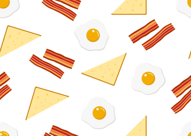 ilustrações de stock, clip art, desenhos animados e ícones de seamless pattern of breakfast menu set on white background - vector illustration - torrada ilustrações