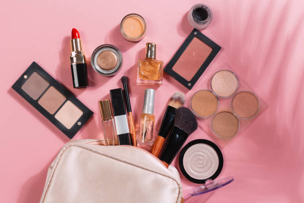 istock Set of decorative cosmetics on color background 1182799800
