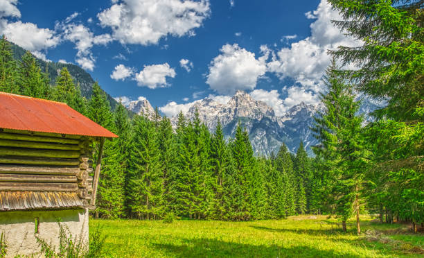 istock Beautiful mountain hut in summer 1182800300